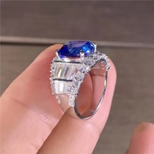 4.00Ct Cushion Cut Simulated Sapphire Halo Engagement Ring 14K White Gold Plated
