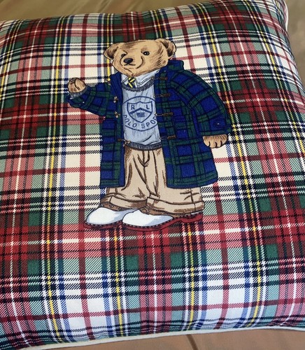 "RALPH LAUREN POLO TEDDYBÄR GANSDAUNENKISSEN KARIERT USA 18""x18"" - Bild 3 von 13