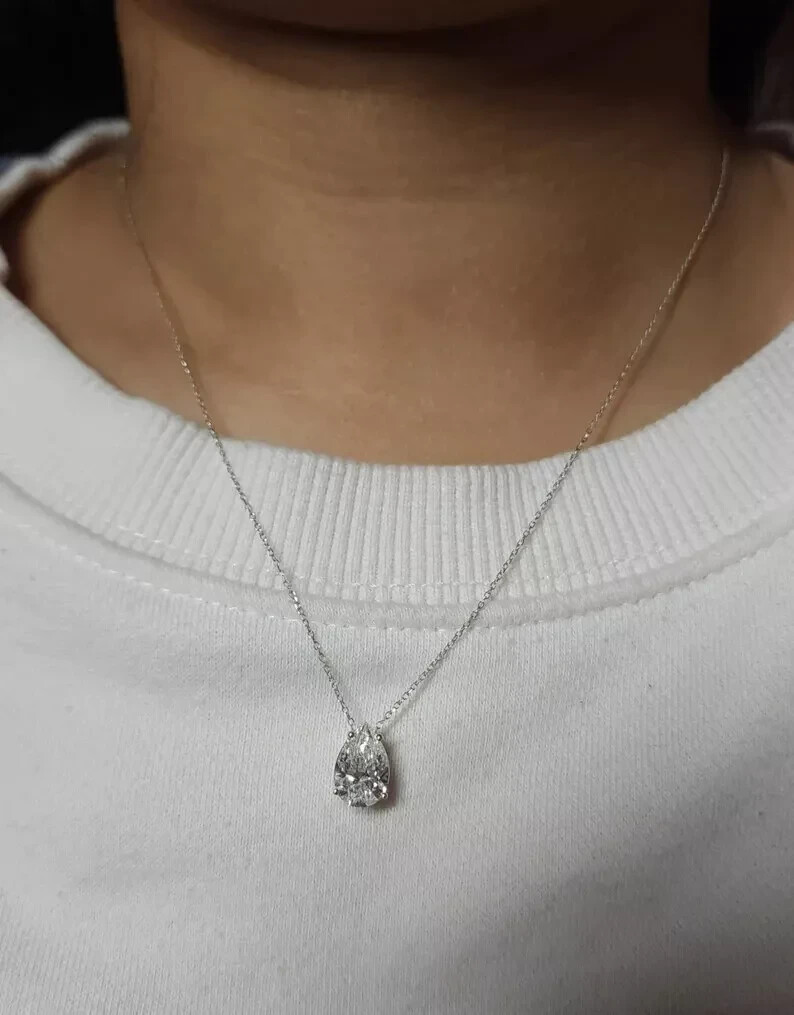 3.00Ct Pear Cut IGI Certified Lab Grown Diamond Solitaire Pendant 14k White Gold