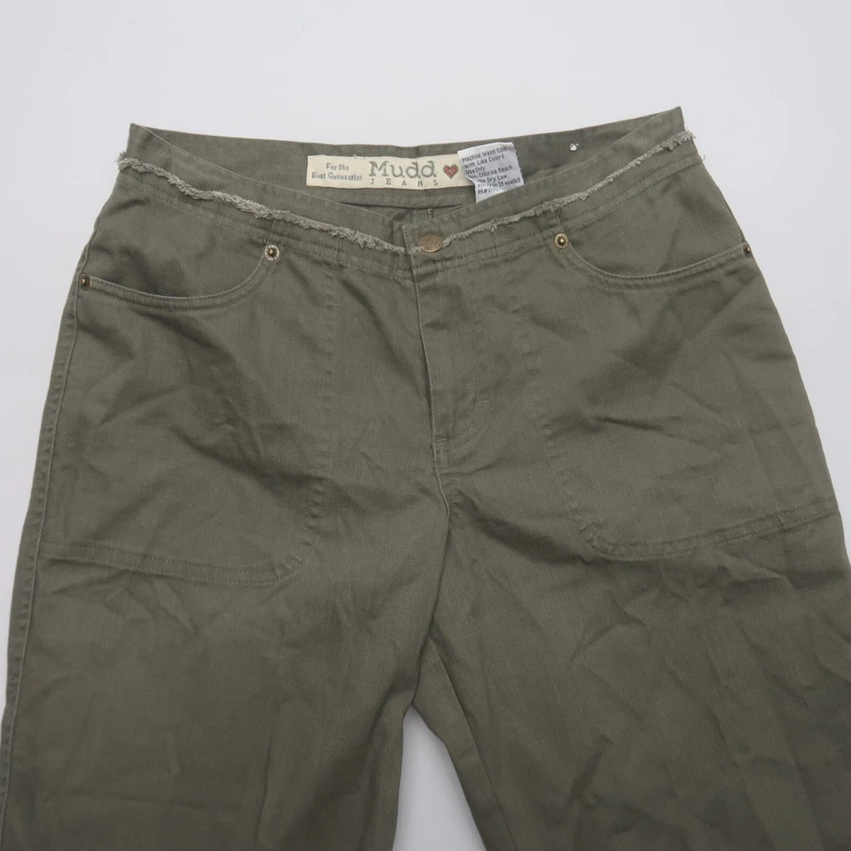 Pantalones Mudd Para Mujer Y2K Talla 3 Verde Carga Cortos tiro Medio Ejército Pierna Recta Logo Foto 4 de 4