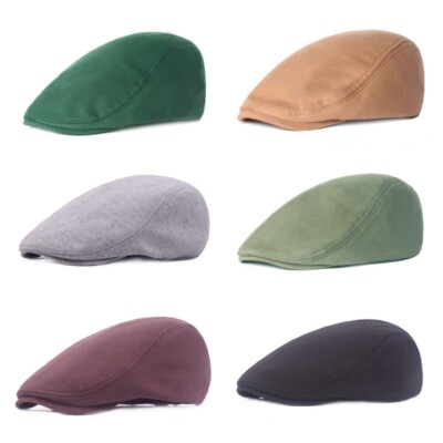 Men Cotton Solid Flat Newsboy Cap Golf Driving Cabbie Stretch Beret Peaked  Hat