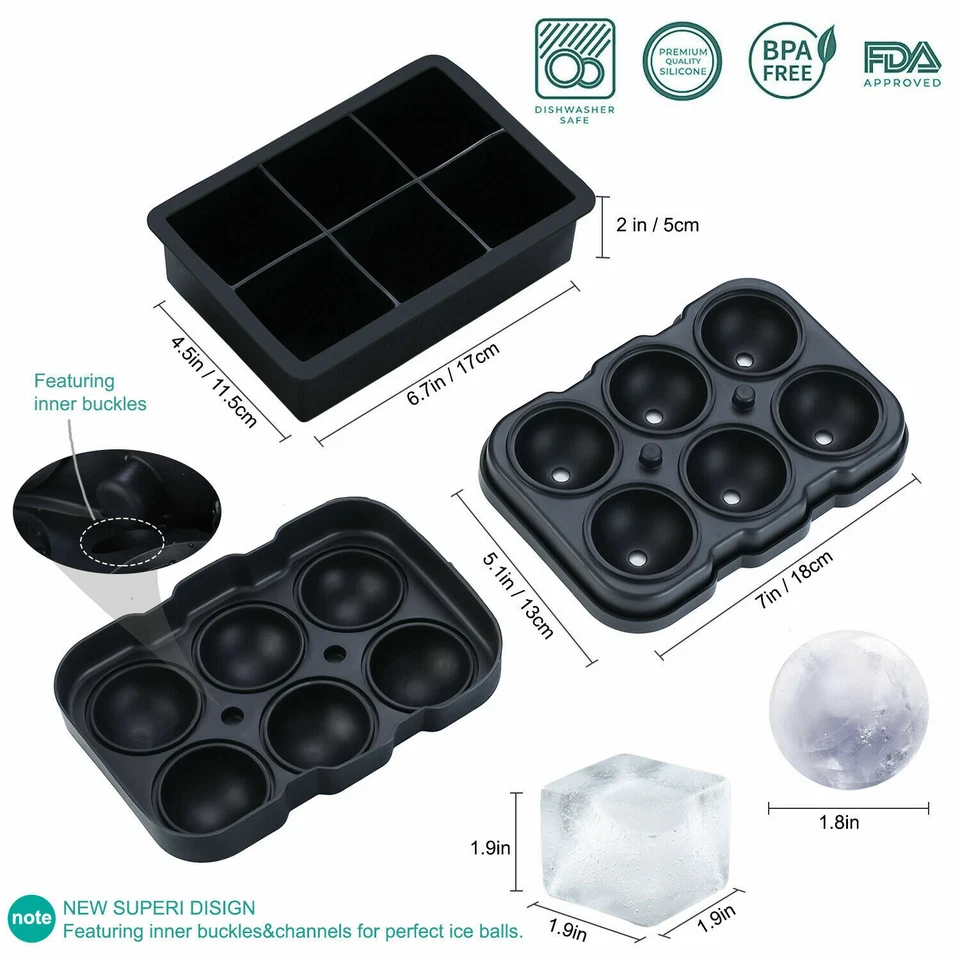 Silicone Ice Mold Maker Large Ice Cube Tray 1 Pair Set for Cocktails & Bourbon - Image 3 of 4