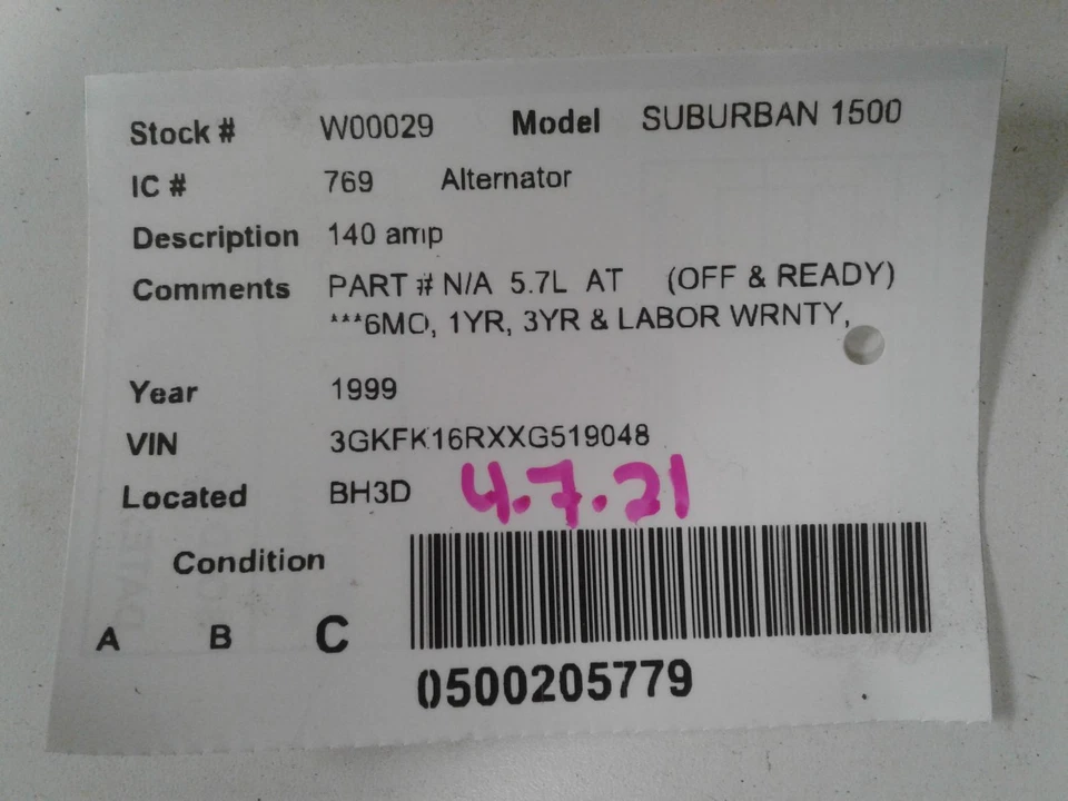 Alternador usado compatible con: 1999 GMC Suburban 1500 140 amperios grado C Foto 4 de 4