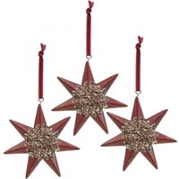 WeihnachtsanhäNger Deko Stern Glitzer Bordeaux 4Er Set Christbaum Fenster, 4
