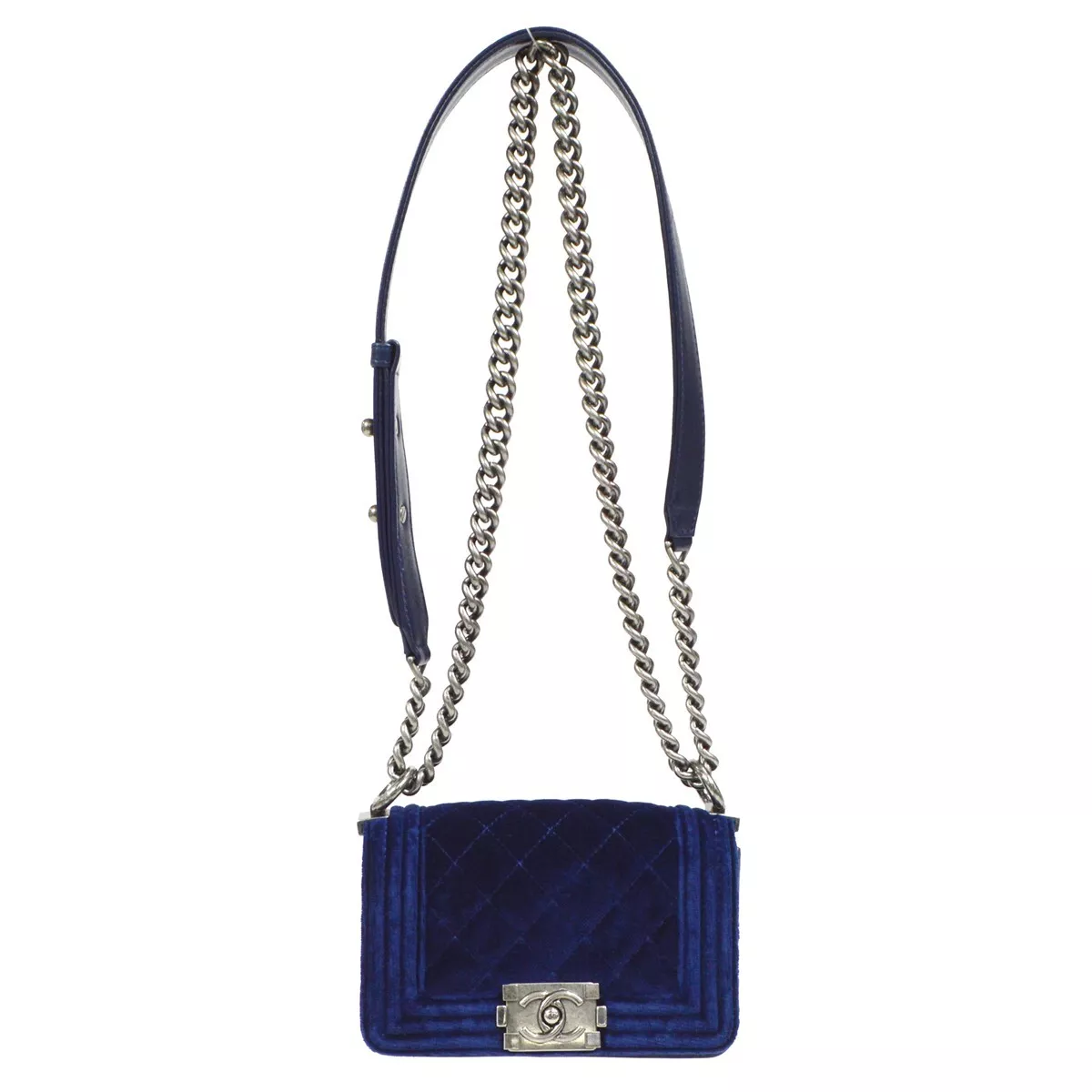 Chanel Boy Mini Velvet w/box Blue Dark blue Leather ref.140829 - Joli Closet