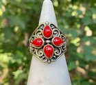 Vintage Carolyn Pollack Silver Southwestern Filigree Coral Cluster Ring Sz 5