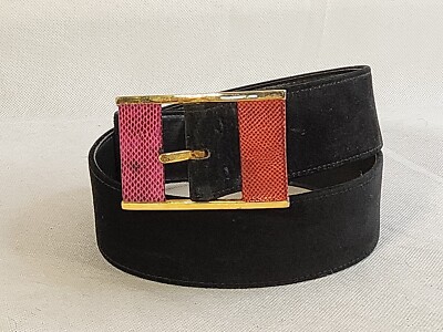 vintage CARLISLE black leather belt S Vintage Carlisle Womens Belt Black Leather Enameled Gold  main image 3