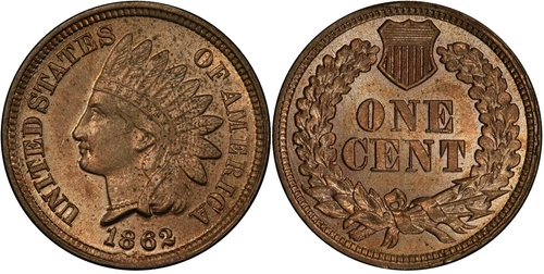 1862 Indian Cent PCGS MS63, Snow-2 MPD. SECURE SHIELD