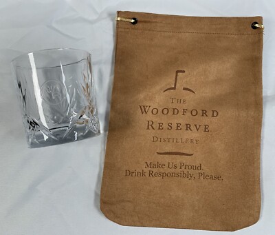 New Woodford Reserve Kentucky Bourbon Whiskey Glass + Suede Bag