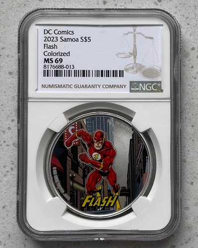 NGC MS69 DC Comics 2023 Samoa S$5 Flash Colorized Commemorative Silver Coin