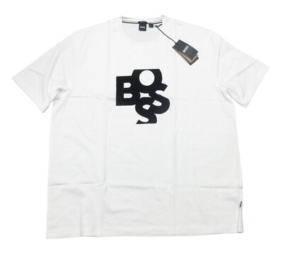 Hugo Boss Black Label Men's White Tiburt Graphic Logo Mercerised Crew-Neck Shirt