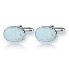 1.50Ct Oval cut Fire opal Men's Cufflink for Wedding in 14K White Gold Plated925