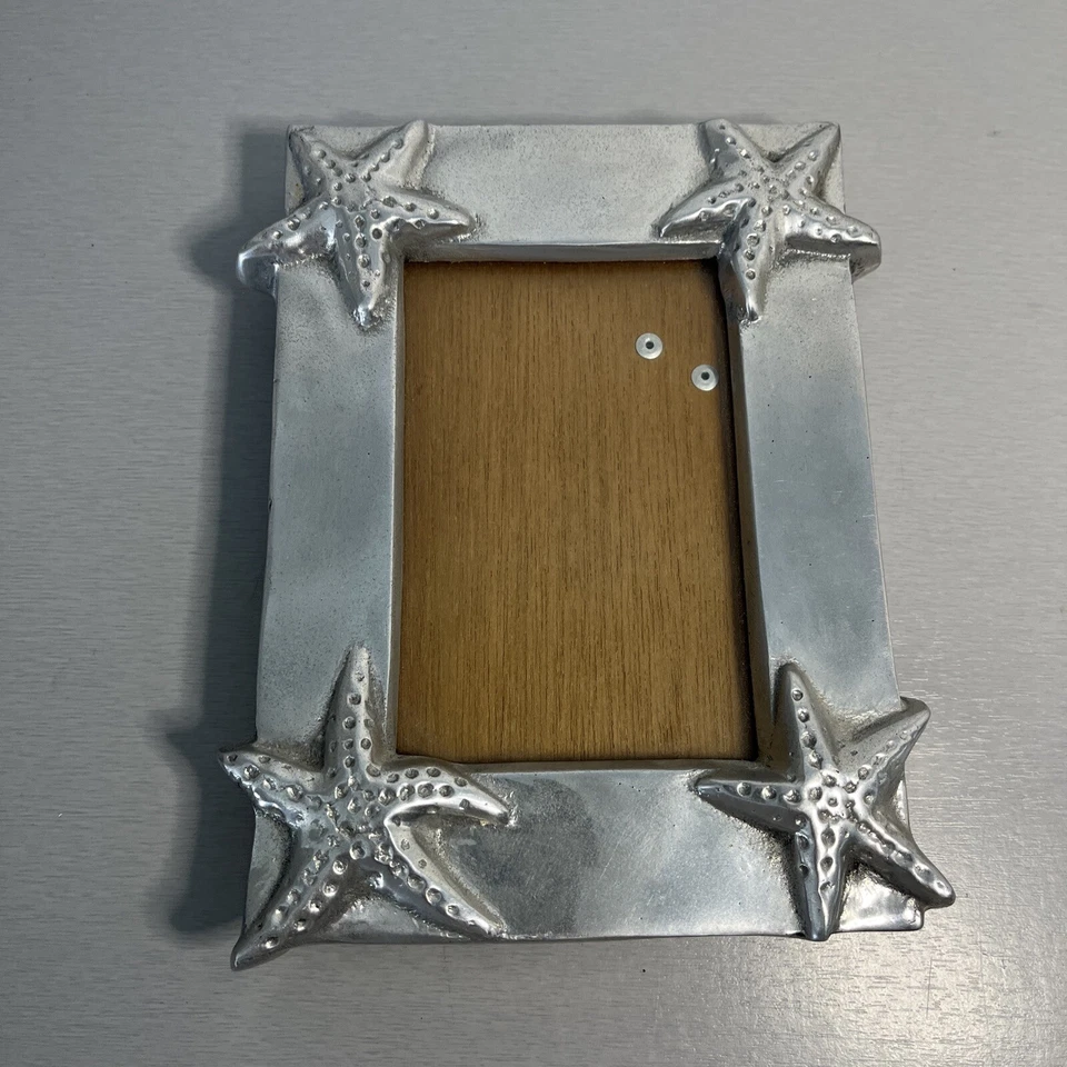 Vintage Mexican Pewter Picture Photo Frame Beach Theme Wood Back  8.5x6.5” - Image 3 of 4