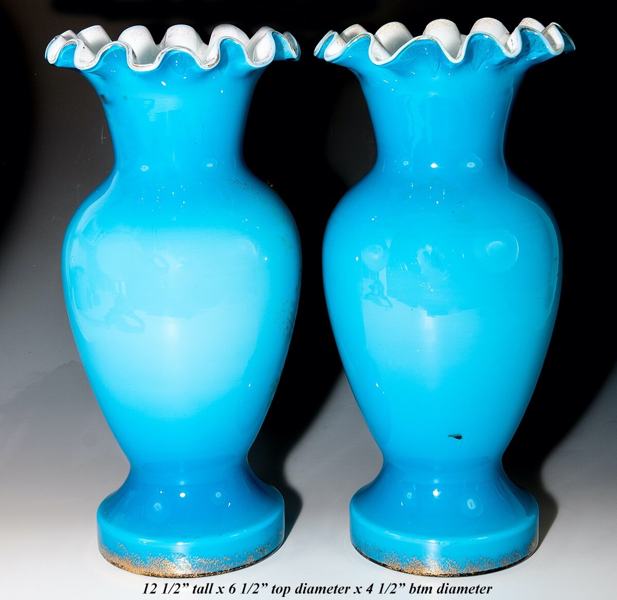 Rare HUGE 1800s Antique French Glass Vase PAIR (2), Bead Decorated