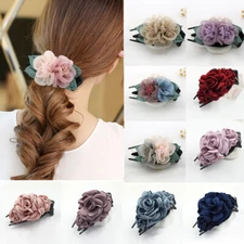 Fashion Women Hair Claw Cloth Rose Flower Elegant Lady Duckbill Hair Clip 1PC