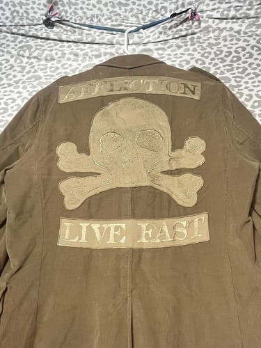 AFFLICTION Men's Tan Corduroy Embroidered Skull Coat Casual Sport Jacket M-40/42 - Picture 11 of 23