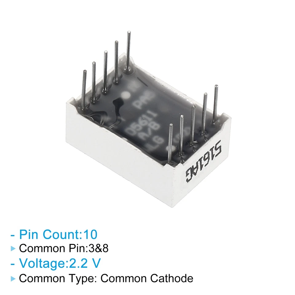 10Pcs Common Cathode 7Segment 10Pin 1Bit 2.2V 0.56" LED Display Yellow Green - Image 4 of 4