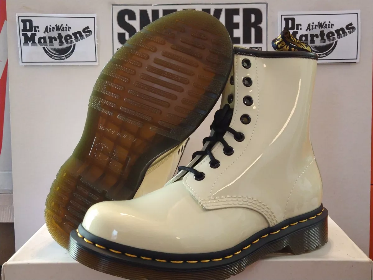 Dr. Martens Women s 1460 Patent Leather Lace Up Boot Cream