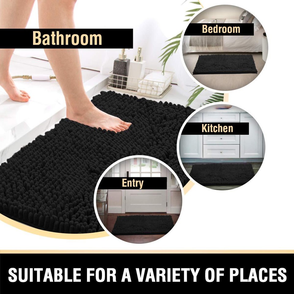 Black Bathroom Rug Set 2 Piece, Bath Mats for Bathroom Floor, Super