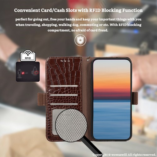 RFID Blocking Magnetic Calf Leather Flip Wallet Case for OPPO - Picture 9 of 15