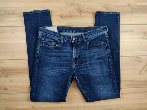 MENS HOLLISTER ZIP FLY SKINNY CLASSIC DISTRESSED BLUE DENIM JEANS 33 X 32 - Picture 2 of 8