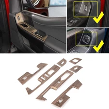 7x Window Lift Switch Button Panel Cover Trim For Ford F150 2021 22+ Wood Grain