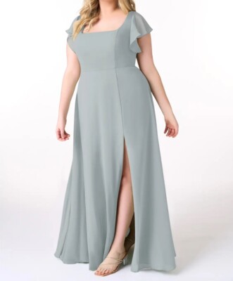 dolphin grey bridesmaid dresses Azazie Bondi Chiffon Bridesmaid Dress 16 Dolphin Gray Maxi Square Neck Slit  Prom