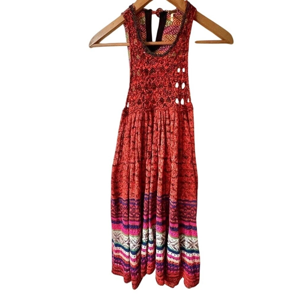 Vestido midi túnica tejido boho naranja corazones raros FREE PEOPLE TALLA XS Foto 4 de 4