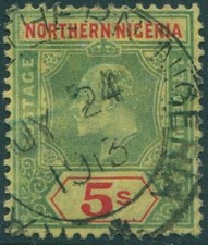 Northern Nigeria 1910 SG38 5/- green and red/yellow KEVII FU