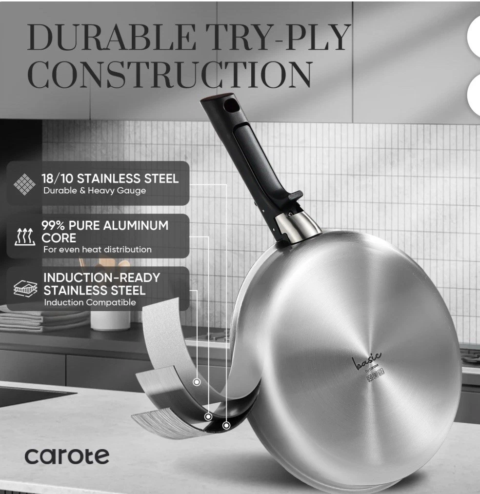 Carote 4 Piece Stainless Steel Pot Pan Set
Opens in a new window or tab