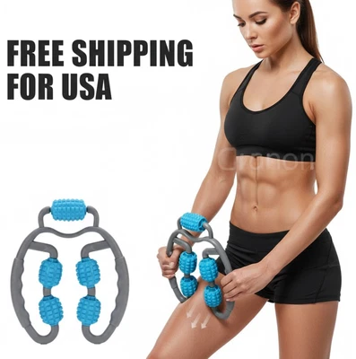 U Shape 4 Wheel Body Massage Roller Trigger Point Massager Blue - Image 1 of 4