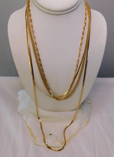 CHAIN NECKLACES LOT OF FOUR Trifari and Others 24" and 36" Gold plated