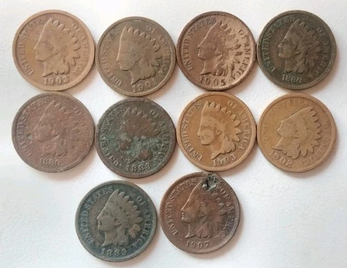 (10 PC. LOT) Indian Head Cent Pennies AVERAGE CIRCULATED AG-VG -Random Lot-
