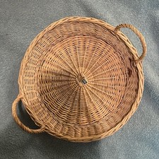 Round Brown Wicker Woven Storage Basket with Handle Country Style