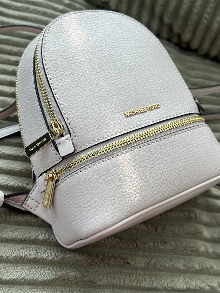 Michael Kors Rhea XS Zip Leather Backpack Crossbody Bag Powder Blush - Image 4 of 4