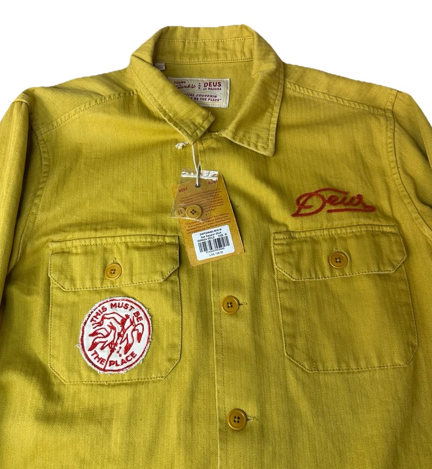 Sobrecamisa DEUS EX MACHINA para hombre grande dorada amarilla 100 % algodón Young Jerks Foto 3 de 4