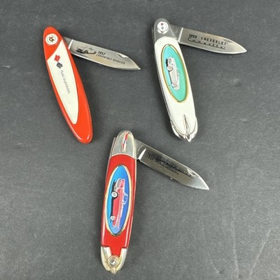 franklin mint corvette and 2 Chevrolet knives  set of 3 RARE!!