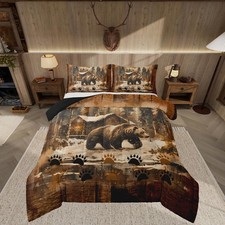 Rustic Bear Bedding Set King Size Kids Wildlife Hunting Theme Duvet Quilt for...