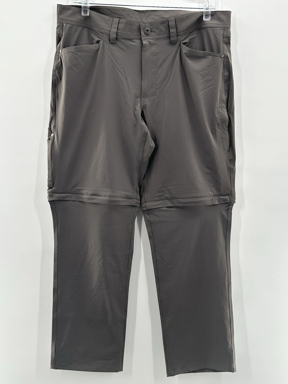 LL Bean Convertible Hiking Pants Men 36x34 Grey Stretch Zip Off Fish No Fly Zone