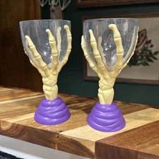 2 Halloween Vintage Plastic Skeleton Hand Goblet Cups