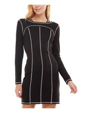 ULTRA FLIRT Womens Long Sleeve Crew Neck Short Cocktail Body Con Dress
