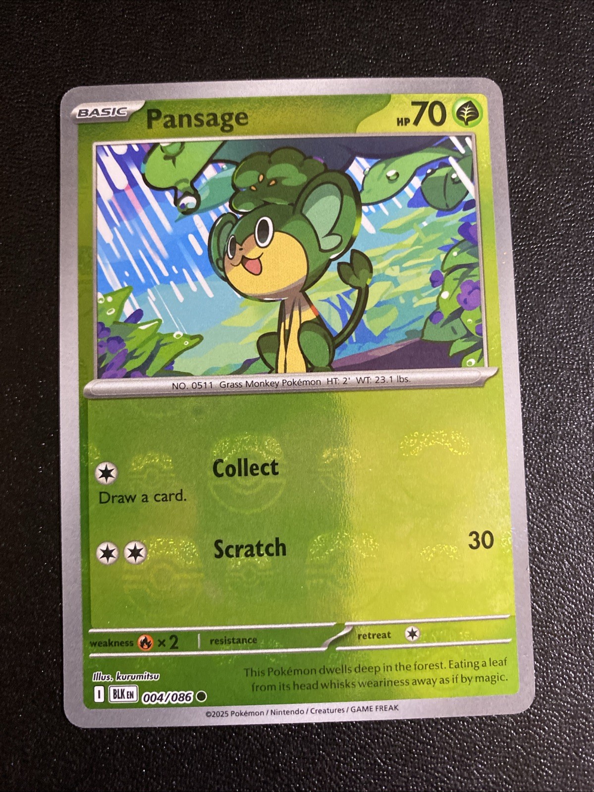 Pokémon Black Bolt Pansage 004/086 (Masterball Pattern) Holo NM