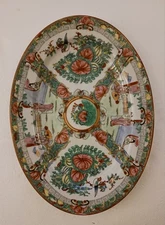 Vintage Rose Medallion Platter Japanese Porcelain Ware Decorated in Hong Kong