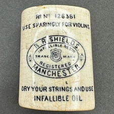 Antique Stoneware Advertising Violin Rosin Oil Applicator Curio Victorian c1900