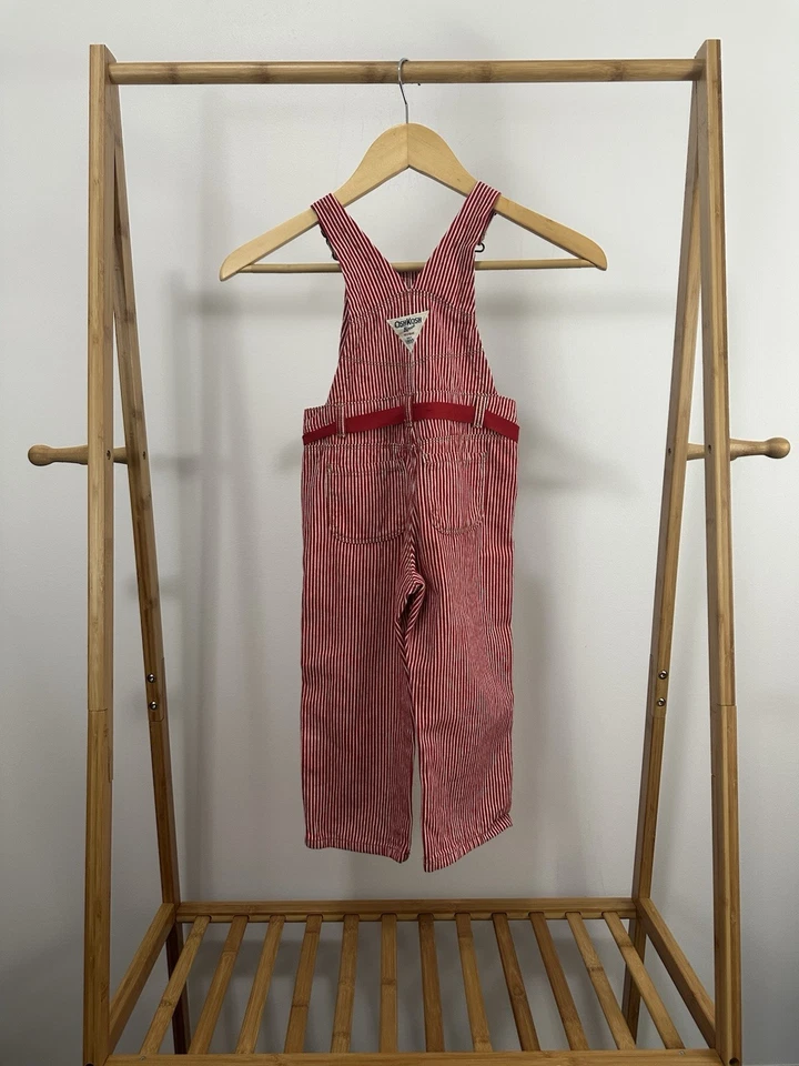 VTG OSHKOSH B’GOSH Toddler Size 3T Red/White Hickory Striped Bib Overalls - Image 2 of 4
