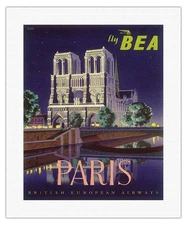 Paris Notre Dame Cathedral - BEA Vintage British European Airways Travel Poster