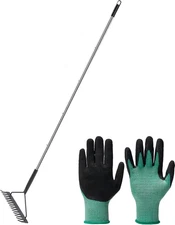 Heavy-Duty Metal Garden Rake with Adjustable Handle and 14 Tines for Cleanup