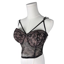 Victoria's Secret Black Floral Lace Bustier Push Up Corset Side Zip Top 36D