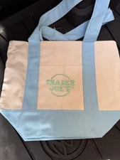 Trader Joe's Mini Pastel Canvas Tote Bag Blue NWT Spring 2025 Limited Edition