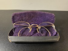 Antique Eyeglasses Frame Rimless 12K Gold Fill 1930s Hook Ear Specs With Case